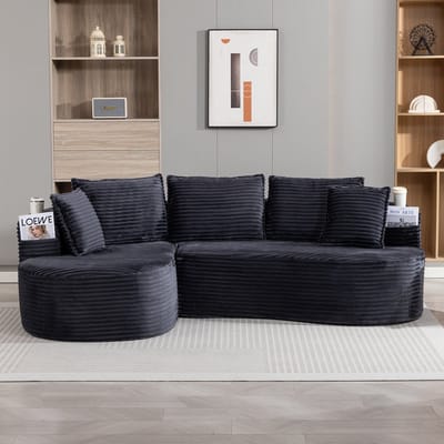 MODFU Sofa - Gebogen Design En Bekerhouders - Modern - Woonkamer - Cordstof - Donkergrijs - 250 X 152 X 82 Cm