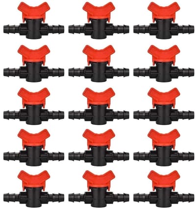 15-delige Drip Irrigation Switch Valve Set voor Tuin en Plantages - 16x16mm Afsluitkleppen en Slangkoppelingen voor Efficiënte Drip Irrigatie en Waterbesparing