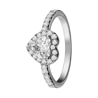Lucardi Dames Zilveren ring hart met zirkonia - Ring - 925 Zilver - Zilverkleurig - 15.50 / 49 mm