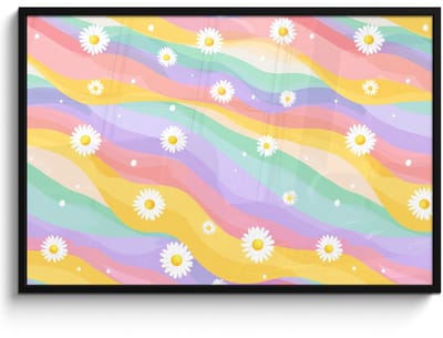 Poster in lijst - Fotolijst 120x80 cm - Posters - Madeliefjes - Kleurrijk - Pastel - Vrolijk - Posterlijst zwart - Decoratie - Wanddecoratie woonkamer - Muurdecoratie slaapkamer