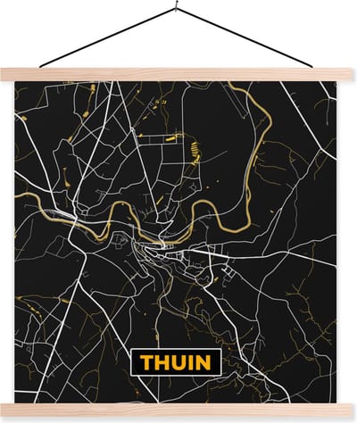 Posterhanger incl. Poster 40x40 cm - Schoolplaat - Stadskaart - Thuin - Goud - Kaart - Plattegrond - Textielposter - Blanke latten - Stadskaart