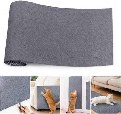 Famanu – Zelfklevende kattenkrabmat 200 cm – Tapijt voor bank- en meubelbescherming – Doe-het-zelf trimbaar – Grijs