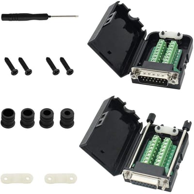 DB15 D-SUB Connector 15Pin Male en Female Adapter met 2 Rijen Terminals voor DIY Projecten, Inclusief Schroevendraaier en Draadbescherming