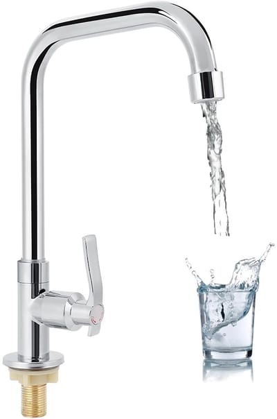 Dailygoods- Aanrechtkraan Draaibaar - Eengreeps Koud Water Kraan - Messing Behuizing - Verchroomd - Totale Hoogte 29 cm - Uitloop Bereik 16 cm - Waterkraan
