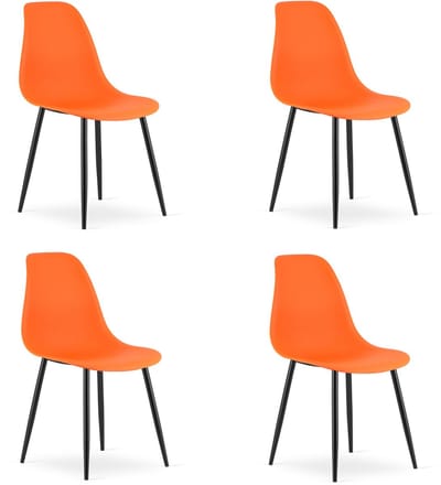 Set van 4 Stoelen WAT – Oranje, Zwarte Metalen Poten, Kunststof Zitting – Modern en Ergonomisch – Geschikt voor Eetkamer, Woonkamer, Keuken, Thuiswerkplek, Kantine en Wachtruimte – Eenvoudige Montage