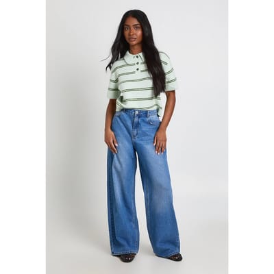 boohoo Dames Mid Waist Loose Fit Wide Leg Jeans | Medium Gebleekt | Maat: 34