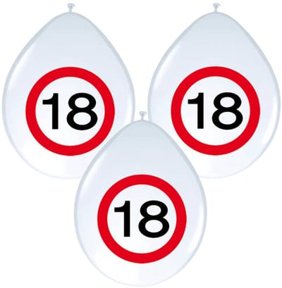 Folat Verkeersbord ballonnen - 18 jaar - 8 stuks - wit - stopbord - 30 cm - ballonnen