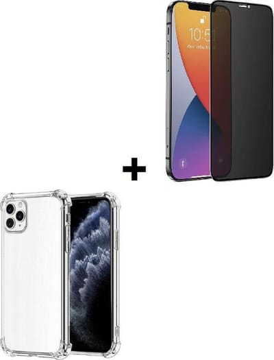 Geschikt voor iPhone 12 Pro Max Hoesje - iPhone 12 Pro Max Privacy Screenprotector - iPhone 12 Pro Max hoes Transparant Shock Proof Case + Privacy Screenprotector