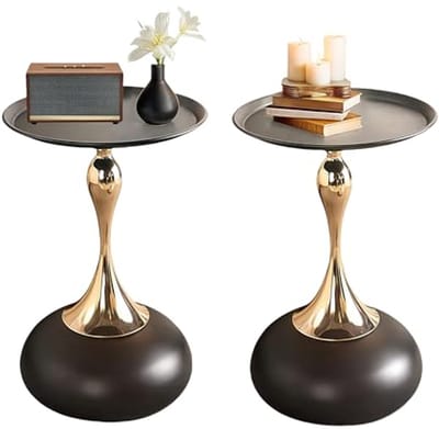 Ronde vintage salontafel in zwart en goud – multifunctionele bijzettafel voor woonkamer en slaapkamer