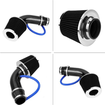 Filtre à air froid universel pour voiture 76 mm 3 pouces Kit de tuyau d'admission d'air induction en aluminium Bleu Black