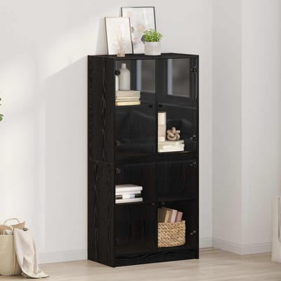 vidaXL Highboard Zwart Eiken 68 x 37 x 142 cm Bewerkt hout