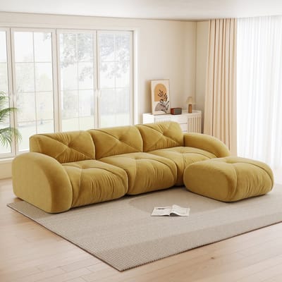 REDOM - Modulaire 3-zits Frameloze Bank met 32D-schuim - Moderne loungebank voor woonkamer - Chenille - Geel - 281 x 171 x 76 cm