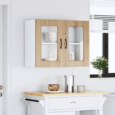 vidaXL - Keukenbovenkast - met - glazen - deur - Kalmar - bewerkt - hout - artisanaal - eiken