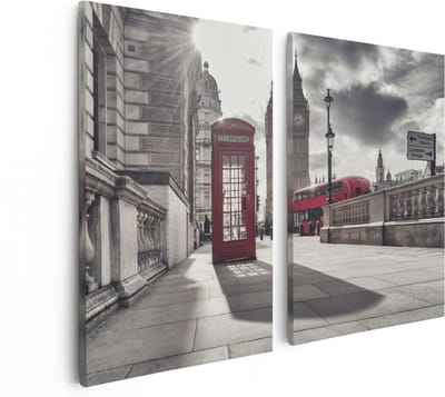 Artaza Canvas Schilderij Tweeluik Rode Telefooncel in Londen bij de Big Ben - 80x60 - Foto Op Canvas - Canvas Print