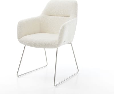 Gestoffeerde-stoel Pejo-Flex slipframe roestvrij staal bouclé wit pocketveer kern