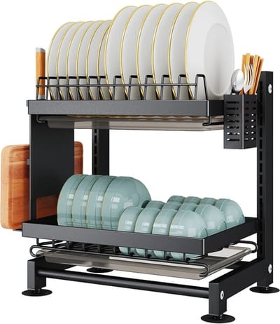 Gran Vida® - Keuken Afdruiprek - Grote Opslagcapaciteit - Inclusief Snijplankhouder - Stevig & Duurzaam - Anti-Roest - 40x28x42 cm