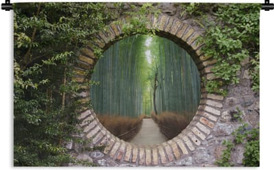 Wandkleed - Wanddoek - Bamboe - Bos - Japans - Doorkijk - 180x120 cm - Wandtapijt