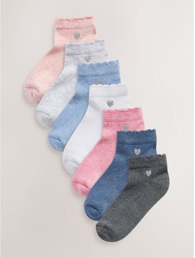 Next - Meisjes - Set van 7 paar katoenrijke sneakersokken met borduursel en verzacht voetbed - Roze