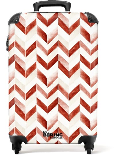 NoBoringSuitcases.com - Koffer - Pijlen patroon rood - Past binnen 55x40x20 cm en 55x35x25 cm - Trolley handbagage - Valiezen met wieltjes volwassenen - Reiskoffer op wielen - Rolkoffer lichtgewicht