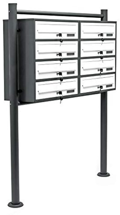 Mailboxsysteem met 8 brievenbussen en staande voet, poedercoating antraciet-wit