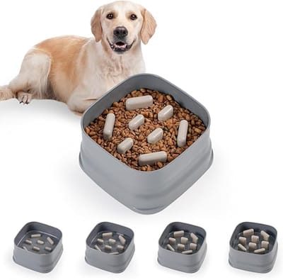 Famanu - Slow Feeder Hondenbak Grote Kattenpuzzel Voerbak voor Middelgrote Kleine Honden Puppy Katten Anti-Gulp Antislip Slow Down Eating Plastic Verstelbare Randen 19 * 19 * 10 cm