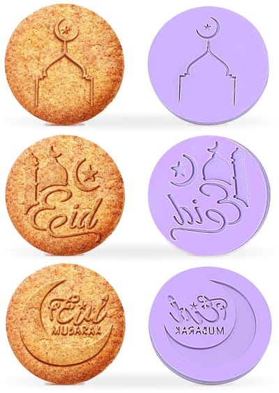 Dailygoods- Cookie Stempel 3 Stuks - Ronde Vorm - Paars Acryl - Bakvorm - Decoratie Tool - Diameter 7 cm - Reliëfdiepte 0,6 mm - Biscuitstempel