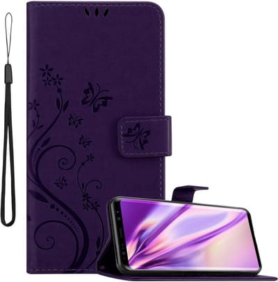 Cadorabo Hoesje geschikt voor Samsung Galaxy S9 in BLOEMEN DONKER PAARS - Beschermhoes in bloemmotief met magnetische sluiting, standfunctie en kaartsleuven Book Case Cover Etui