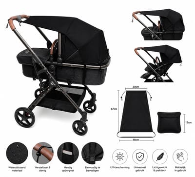 Zonnekap voor Kinderwagen – Universeel Zonnescherm Babywagen – UV Bescherming – Paraplu voor Kinderwagen – 30x67 cm – Zwart