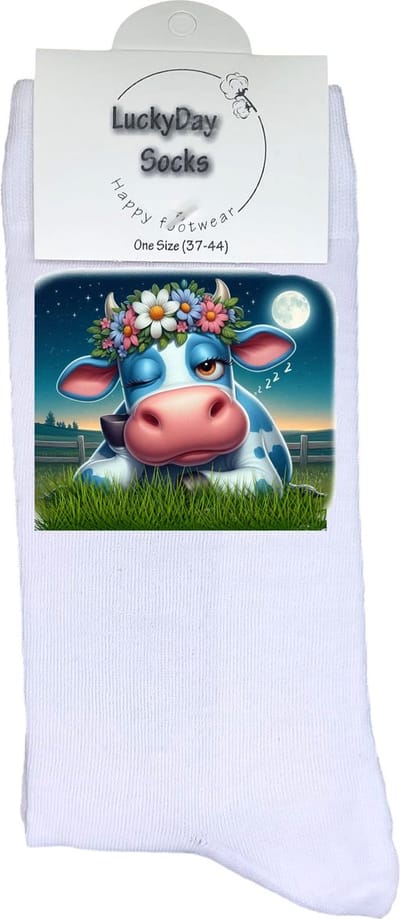 Koe - Verjaardags cadeau - Grappige sokken - Print sokken - Leuke sokken voor heren en dames - Moederdag - Vaderdag - Cadeau voor hem en haar - Kerstcadeau - vrolijke sokken - Wei - Valentijns cadeau - Sokken waar je vrolijk van wordt - Maat 37-44
