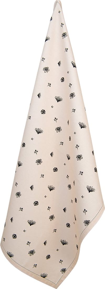 Clayre & Eef Theedoek 50x70 cm Beige Zwart Katoen Bloemen Keukenhanddoek