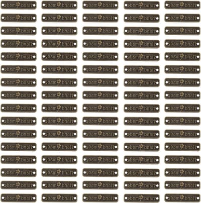 150 Stuks Handgemaakte Metaal Etiketten met 2 Gaten voor DIY Accessoires, Jeans, Tassen en Sieraden - 25x6mm Rechthoekige Labels voor Creatieve Projecten