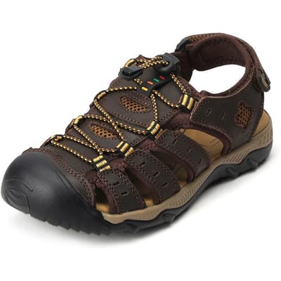 Sandales en Cuir pour Homme Sandales d'Été pour Homme Sandales de Plage d'Extérieur Polyvalentes Confortables Antidérapantes Chaussures pour Homme Chaussures de Randonnée Respirantes 43 marron