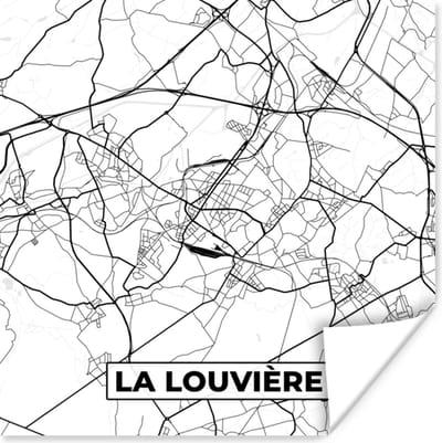 Poster België – La Louvière – Stadskaart – Kaart – Zwart Wit – Plattegrond - 100x100 cm XXL