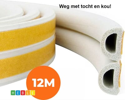 *** Tochtstrip 12 meter - Tochtband Zelfklevend - Tochtstopper Deur - Deuren - Deurborstel - Tochtstrip Raam - Tochtborstel - Tochtstrips Zelfklevend - van Heble® ***
