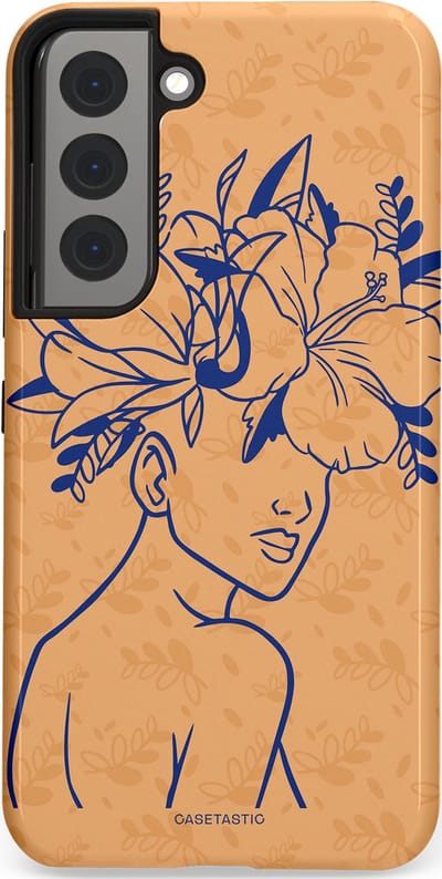 Casetastic hoesje geschikt voor Samsung Galaxy S22 - Dubbellaagse bescherming - Lijn en Bloesem - Fashion Case - Perzik