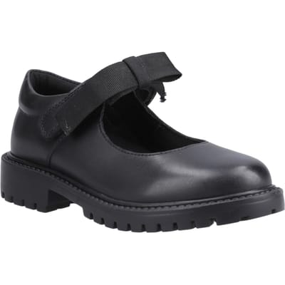 Hush Puppies Astrid Bow Meisjes Zwart Leren Schoenen