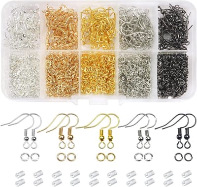 1350 Stuks Oorbellen Haakjes met Bol, Spool en Openingen in 5 Kleuren met Transparante Rubber Oorstopper voor DIY Sieraden maken