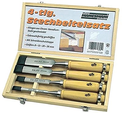 4-delige Steekbeitelset in Houten Cassette - Perfect voor Houtbewerking