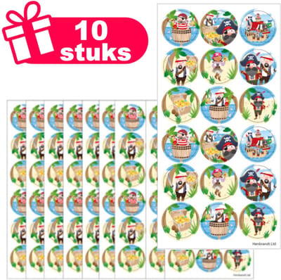 Henbrandt - Set van 10x Stickervellen met Grote PIRATEN Stickers om Uit te Delen of te Knutselen - Traktatie uitdeelcadeautjes Piraat - 10x Stickervellen voor Kinderen met 18 Stickers per Vel = Totaal: 180 Stickers