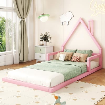 PHOEBE CAT Kinderbed - 90 x 200 cm - Huisvormig - Grenenhout + MDF - Roze