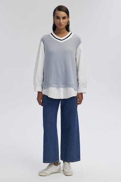 Touché Privé - Trui met blousedetail - Blauw - Dames