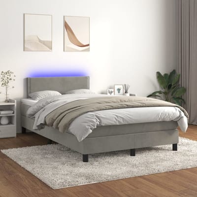 vidaXL - Boxspring - met - matras - en - LED - fluweel - lichtgrijs - 120x200 - cm
