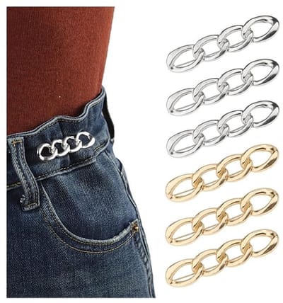 Dailygoods - 6 Stuks Verstelbare Tailleclips voor Broeken in Zilver en Goud