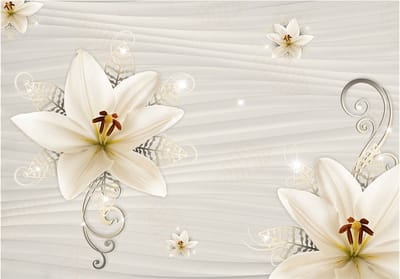 Fotobehangkoning - Behang - Vliesbehang - Fotobehang Sprankelende Bloemen - Creamy Illusion - 300 x 210 cm