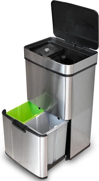 Goliving Automatische Prullenbak Afvalscheiding 72 Liter – Sensor Afvalbak – Handsfree sensor – Afvalemmers – Vuilnisbak voor Binnen – RVS – 40L + 2x12L + 8L – Zilver