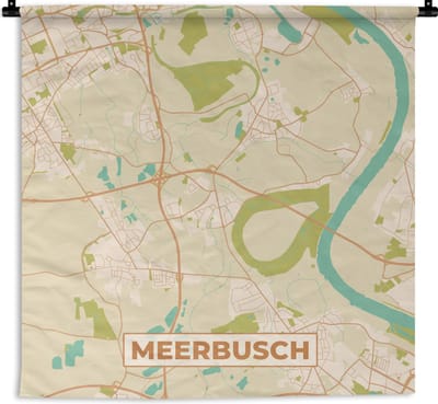 Wandkleed - Wanddoek - Meerbusch - Plattegrond - Stadskaart - Kaart - Vintage - 180x180 cm - Wandtapijt