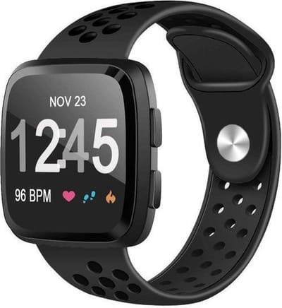 By Qubix - Compatible Fitbit bandje - geschikt voor Fitbit Versa 1 / 2 & Lite sportbandje - Maat: Large - Zwart + grijs Smartwatchbandje bandje Armband Polsband Strap Band Watchband