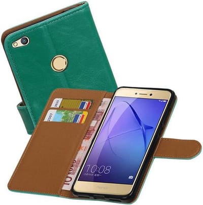 Zakelijke Book Case Telefoonhoesje Geschikt voor de Huawei P8 Lite 2017 - Portemonnee Hoesje - Pasjeshouder Wallet Case - Groen