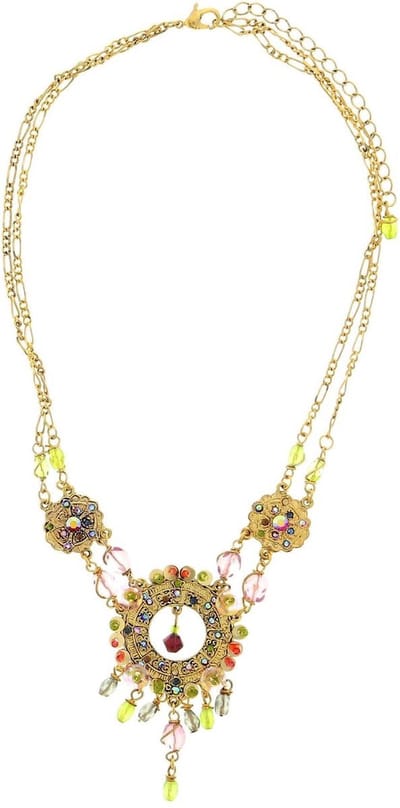 Behave - Ketting - Dames - Antiek Goudkleur - Ronde Fantasie Hanger - Boho Ibiza Stijl - Roze/Gele Kraaltjes - 40 cm
