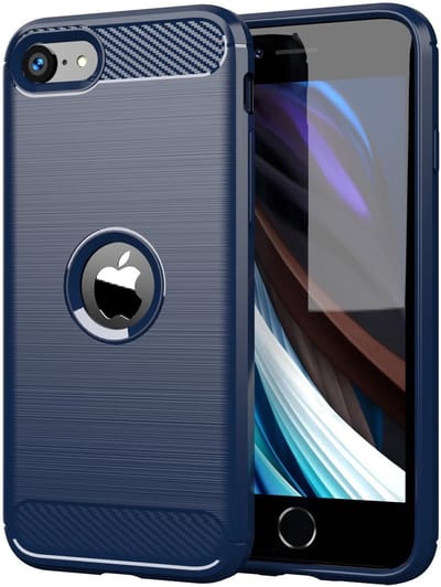 Cadorabo Hoesje geschikt voor Apple iPhone SE 2020 in BRUSHED BLAUW - Beschermhoes van flexibel TPU siliconen in roestvrij staal-carbonvezel look Case Cover